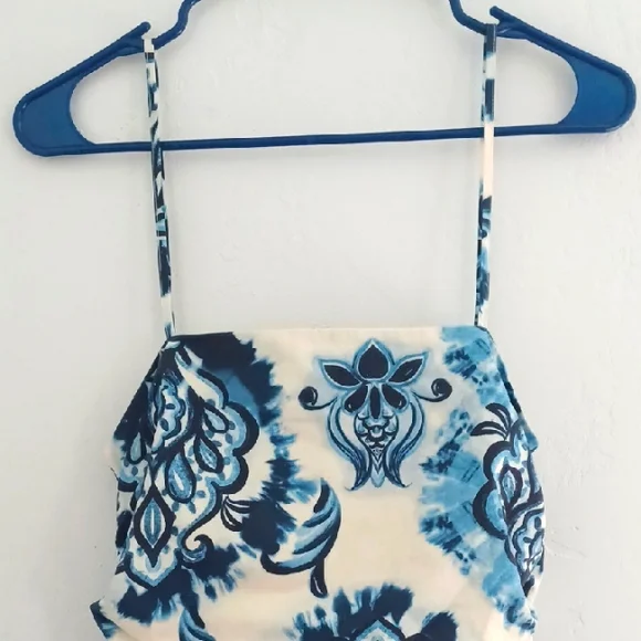 NWT Zara Blue and White Pattern Ruched Cami Top - Picture 4 of 9